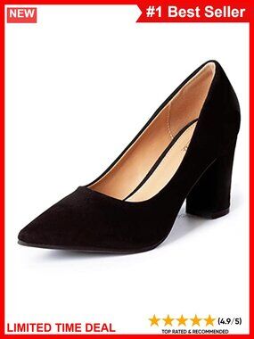 Women's High Chunky Block Heel Pointed Toe Slip On Pumps